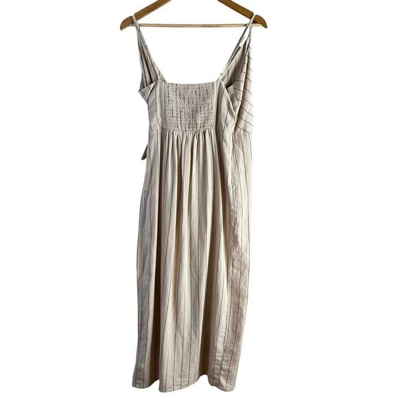 Urban Outfitters Quebec Linen Side-Tie Midi Wrap Dress Striped in Cream, Medium - Picture 10 of 13